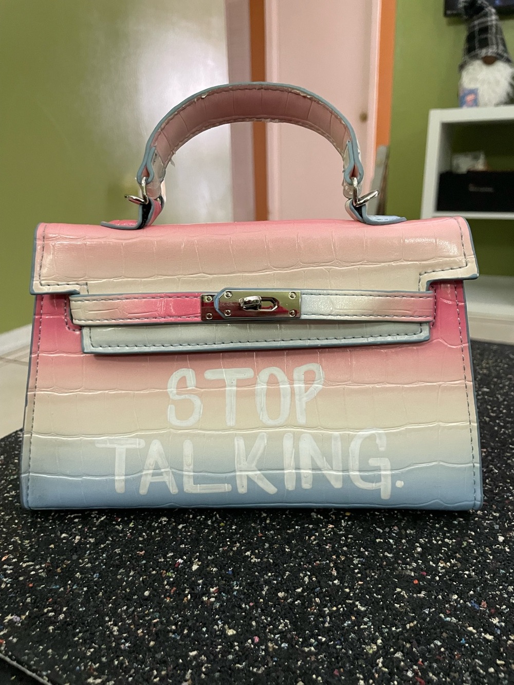 Pastel Gradient Mini Top-Handle Bag - Pink, White & Blue